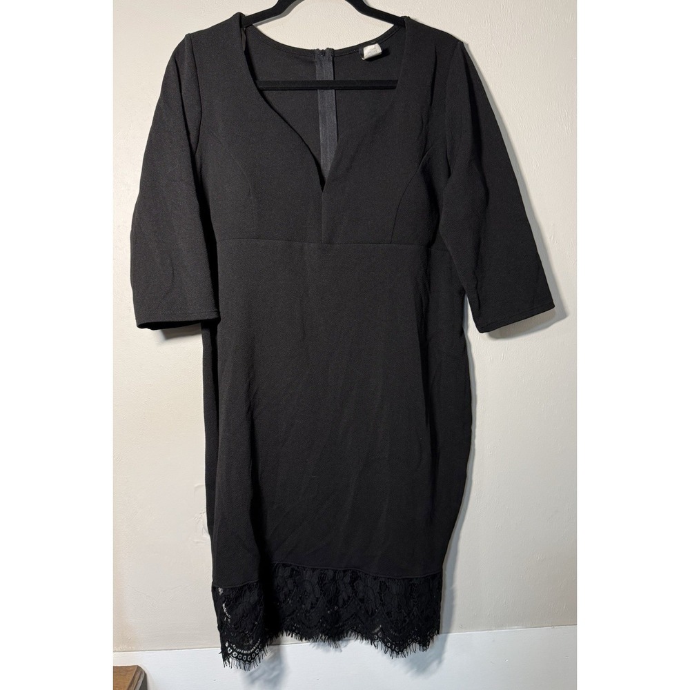 Libian Lace Hem Sheath Dress Womens 3X Plus Size Black Career Cocktail Classic